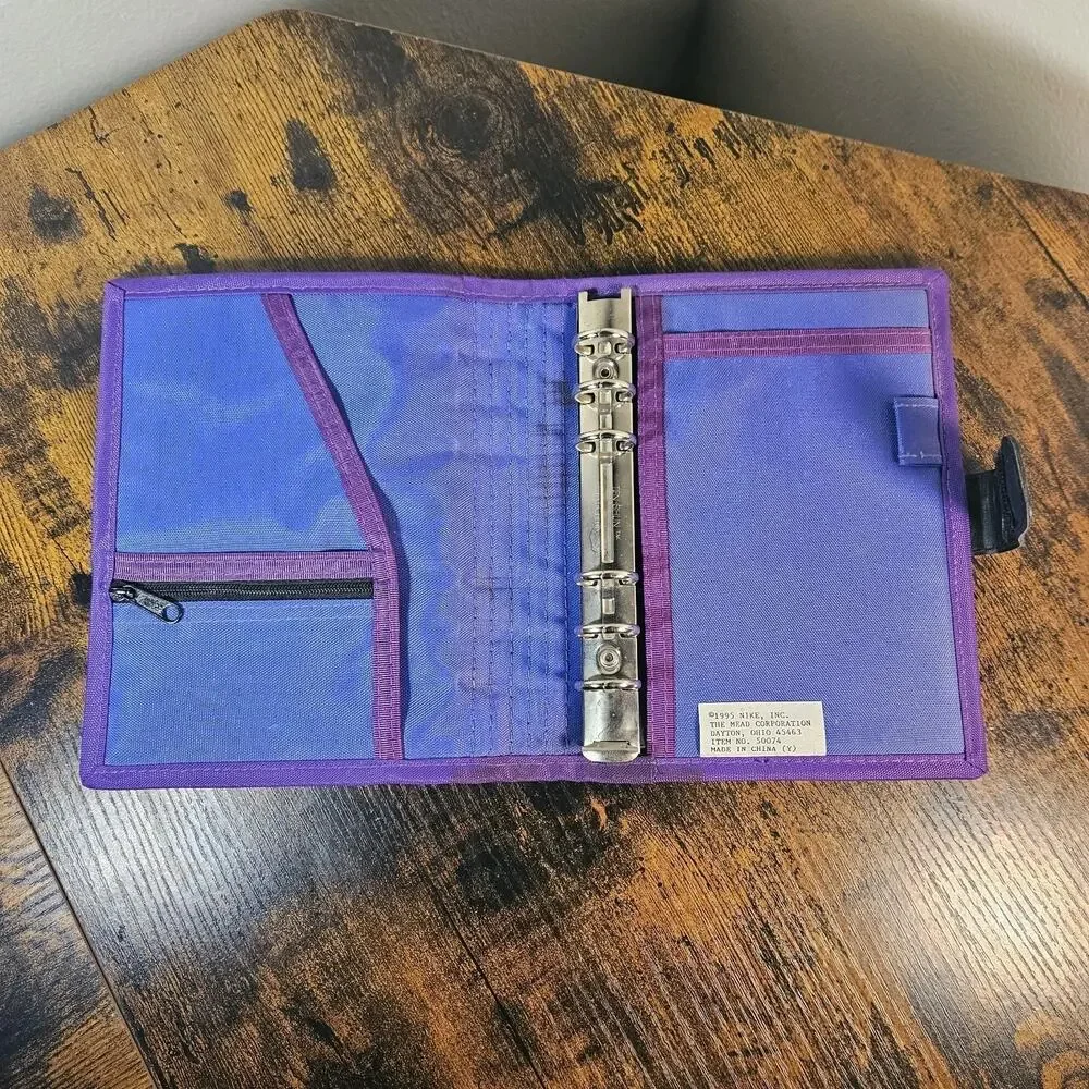 Vtg 1995 Nike Mead Planner Organizer 50074 Purple Black Quilted 90s Portfolio